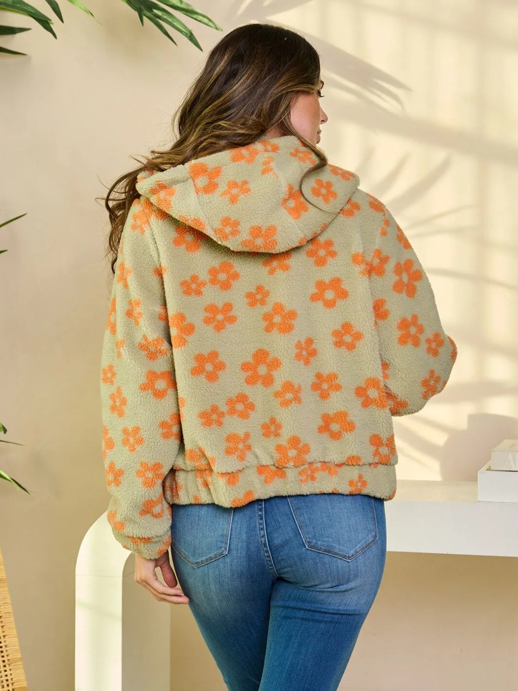 WOMEN'S LONG SLEEVE ZIP UP HOODED FLORAL JACKET