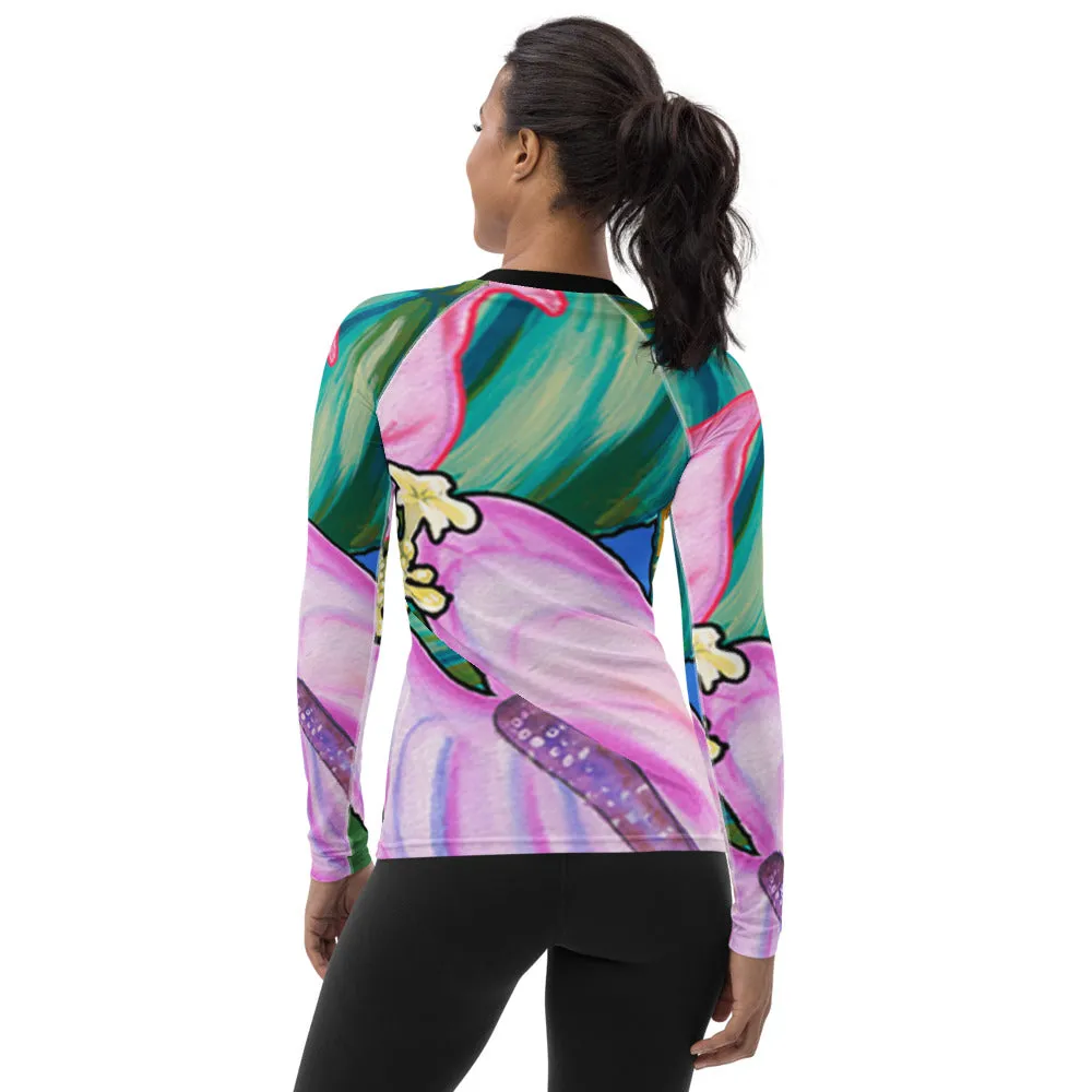 Women's Rash Guard: Tropical Anthirium Flower