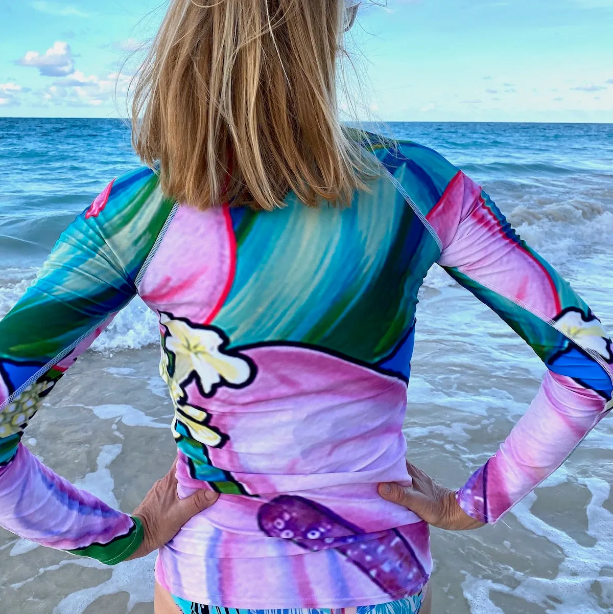 Women's Rash Guard: Tropical Anthirium Flower