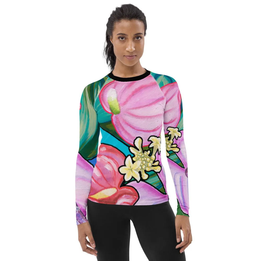 Women's Rash Guard: Tropical Anthirium Flower