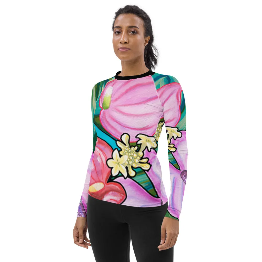 Women's Rash Guard: Tropical Anthirium Flower