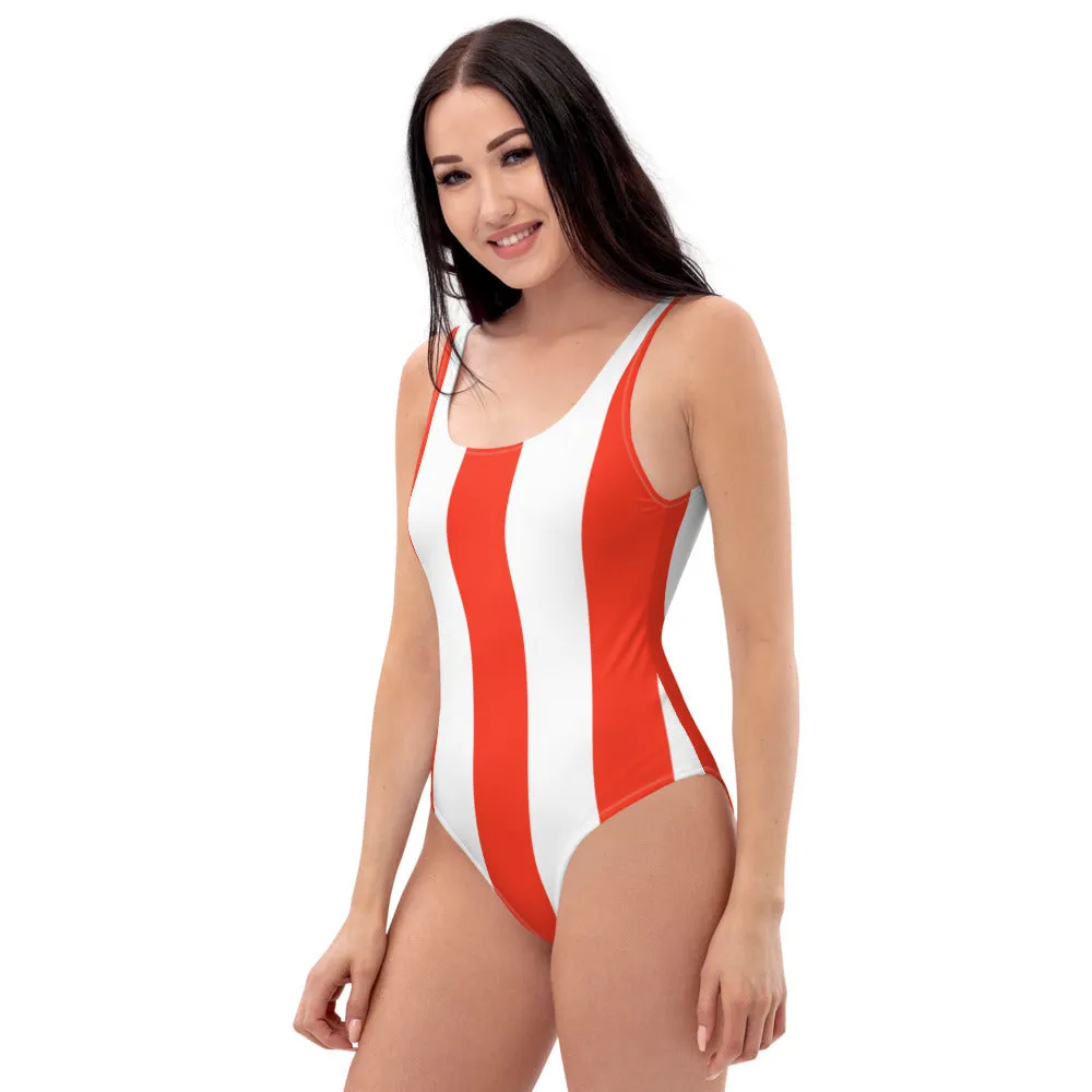 Women's Red Striped One-Piece Swimsuit
