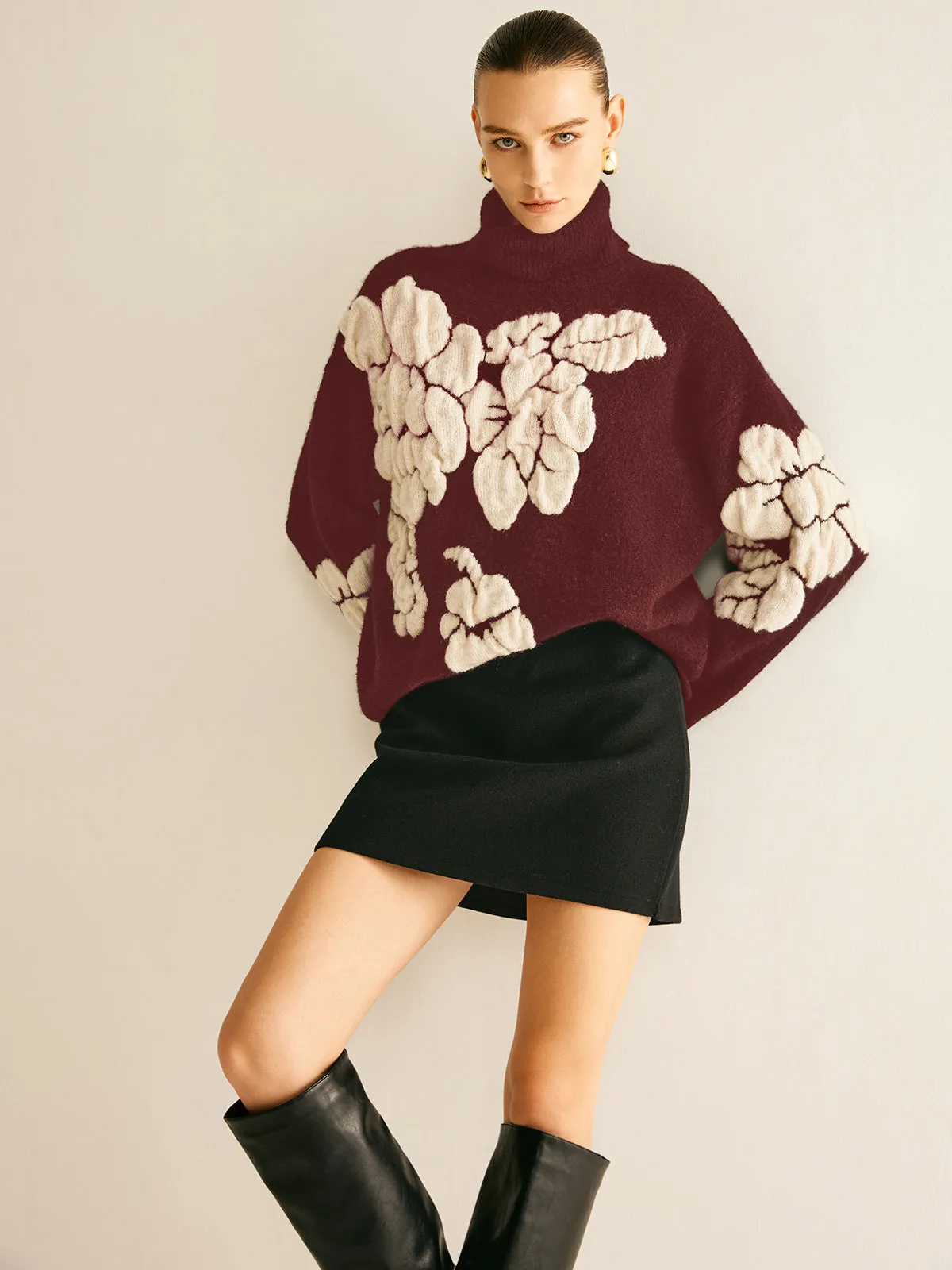 Wool-Blend Turtleneck Jacquard Sweater