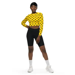 Yellow Polka Dot Recycled Long Sleeve Crop Swim Top Rash Guard UPF 50 