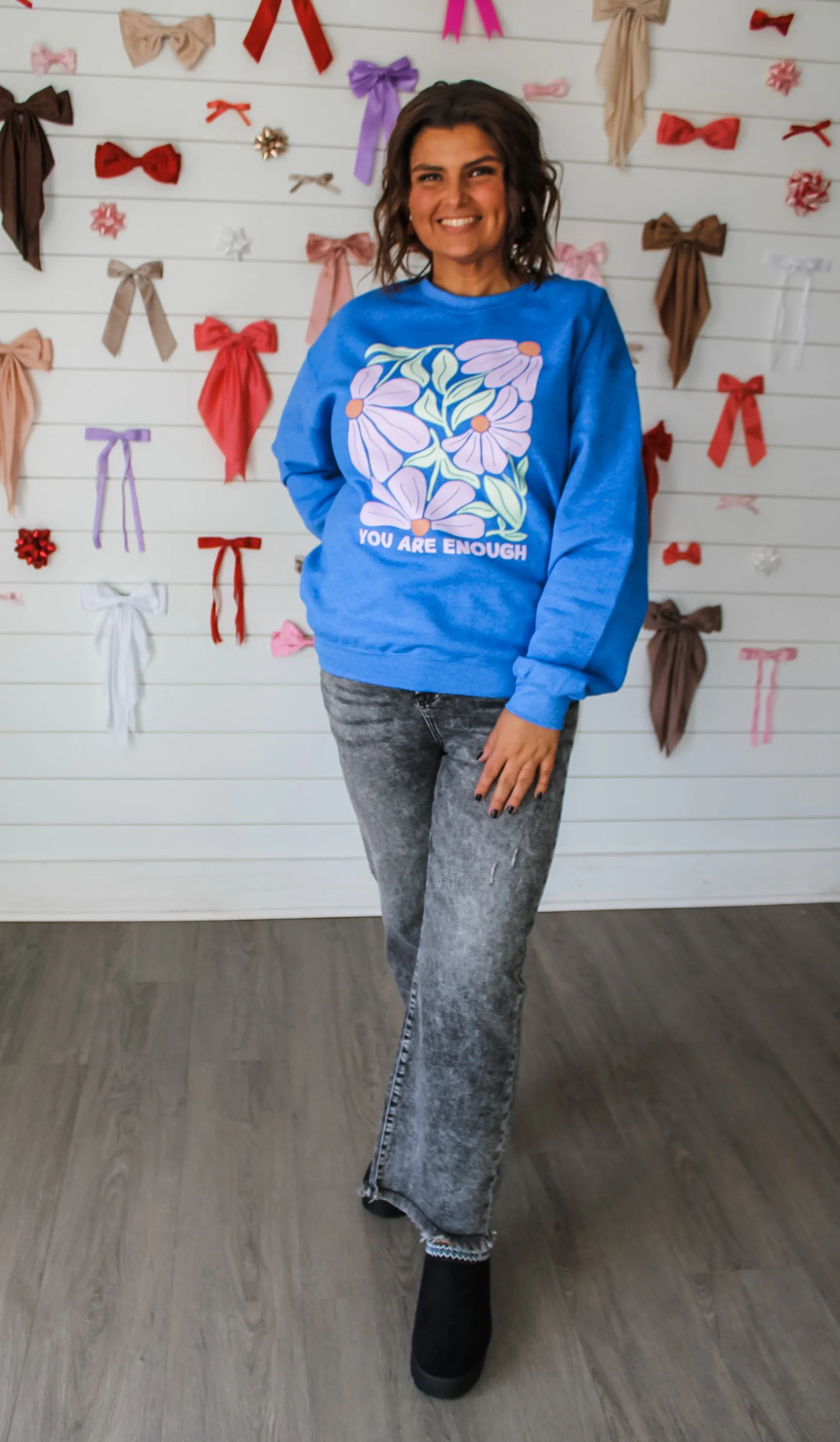 You Are Enough Graphic Sweatshirt • Heather Blue - FINAL SALE