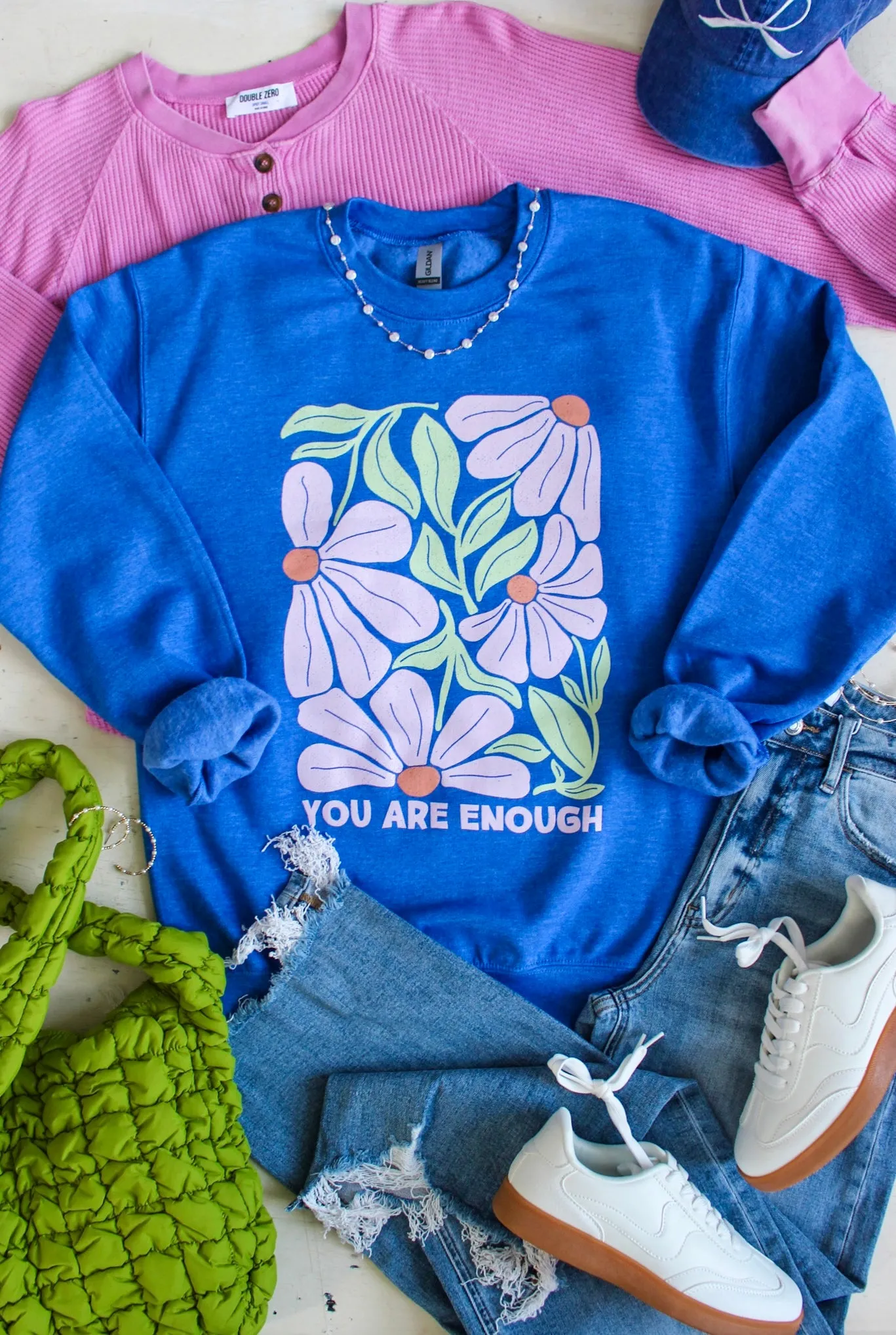 You Are Enough Graphic Sweatshirt • Heather Blue - FINAL SALE