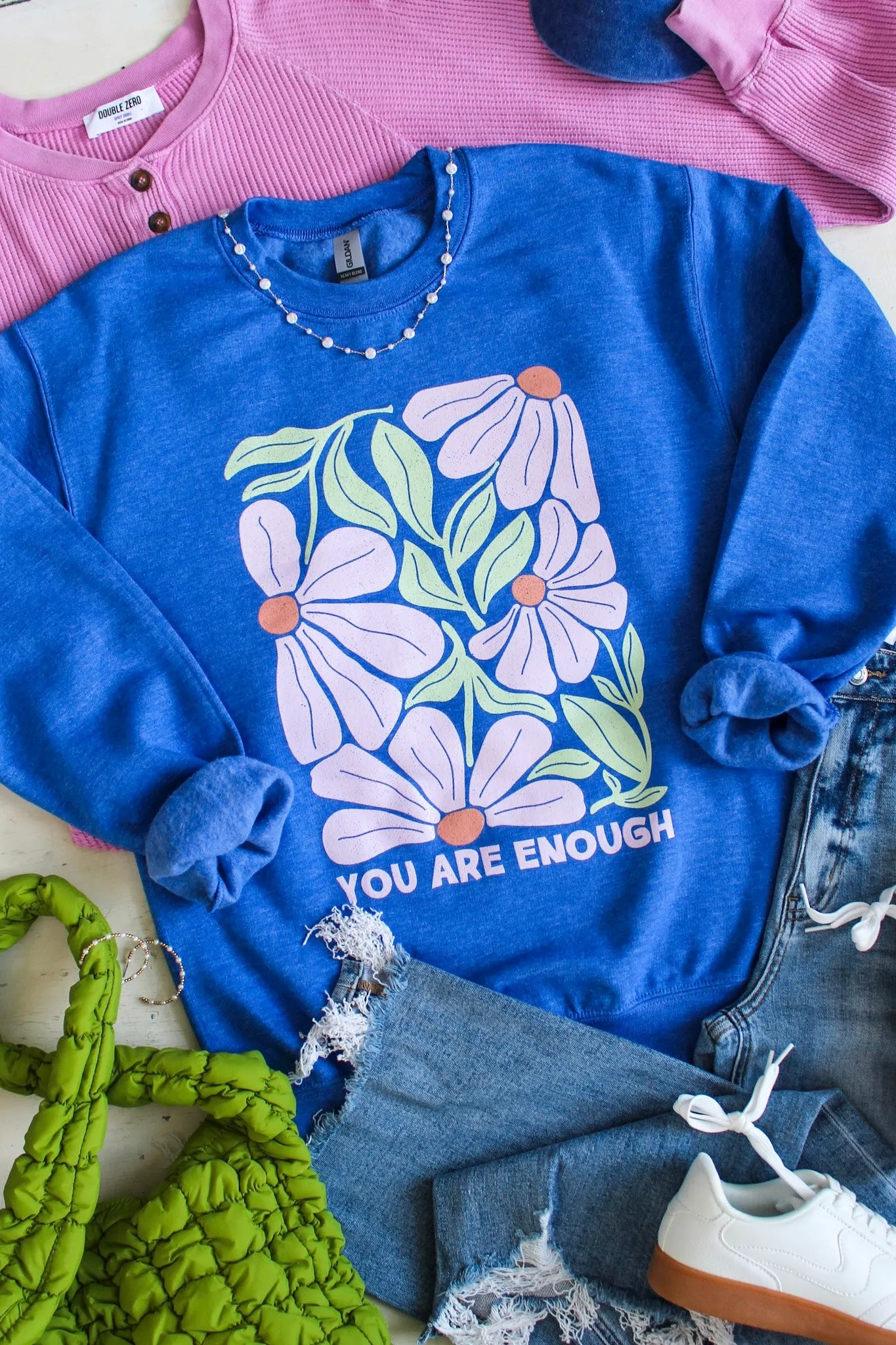 You Are Enough Graphic Sweatshirt • Heather Blue - FINAL SALE