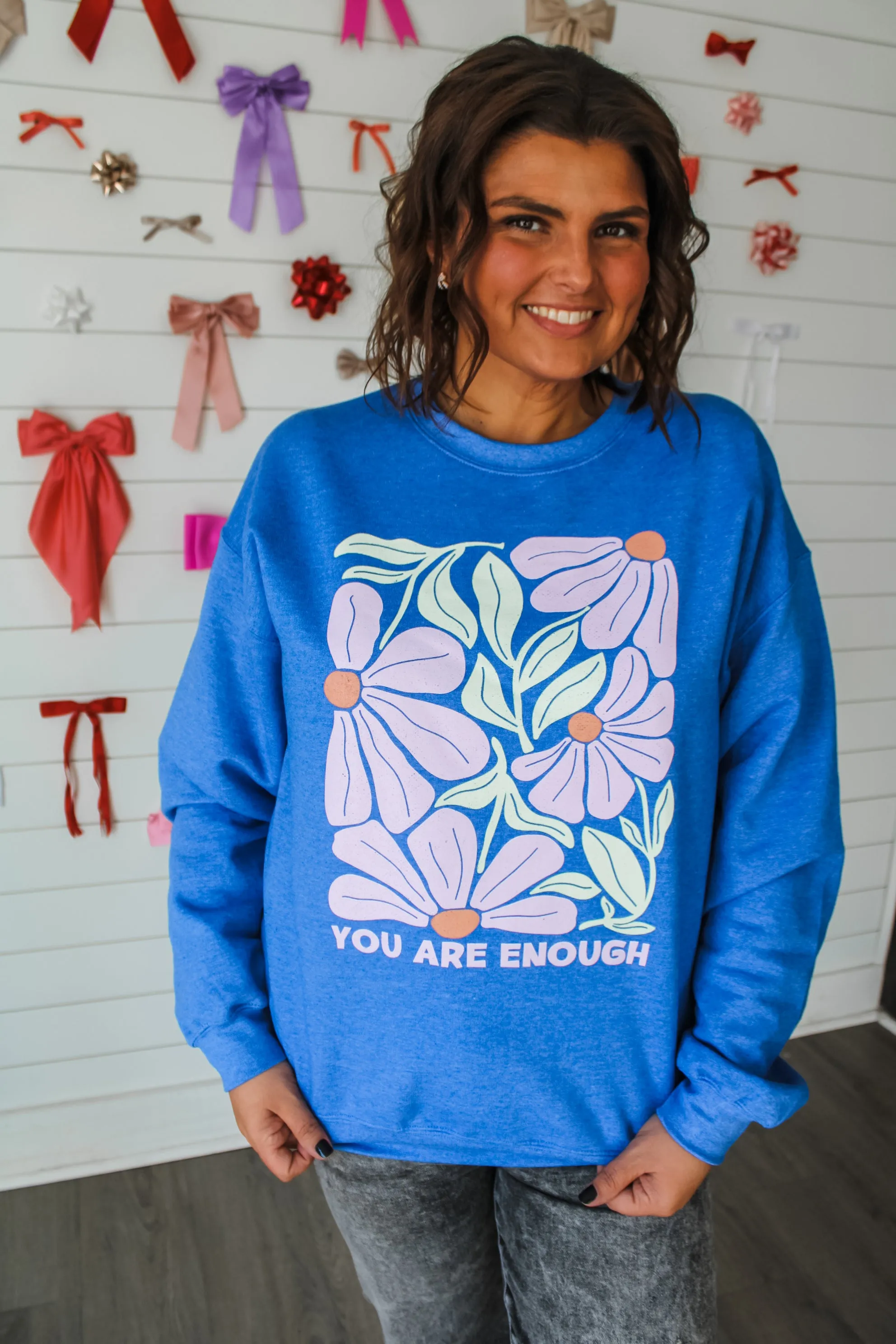 You Are Enough Graphic Sweatshirt • Heather Blue - FINAL SALE