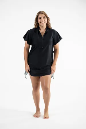 Zip Front Ruffle Rashie Dress black