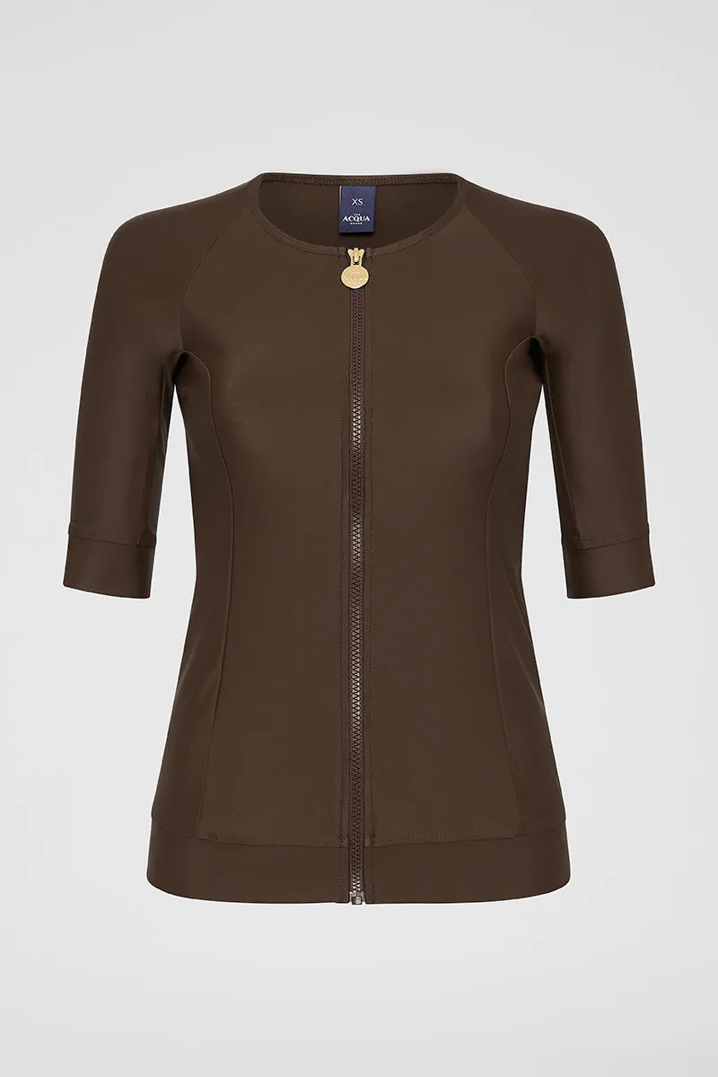 Zip Short Sleeve Rashguard - Chocolate