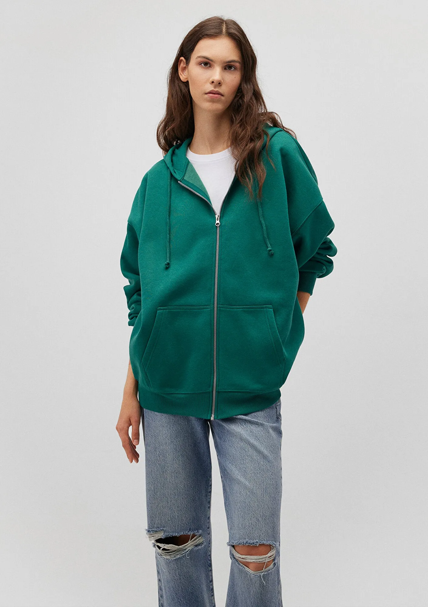 Zip Up Hooded Green Sweatshirt