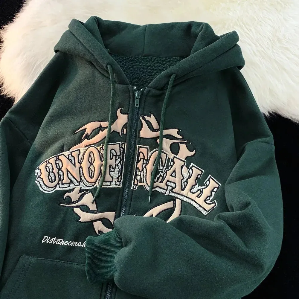 Zip Up Hoodie for Men and Women Full Gothic Sweatshirt Hip Hop Jacket Coat Tops