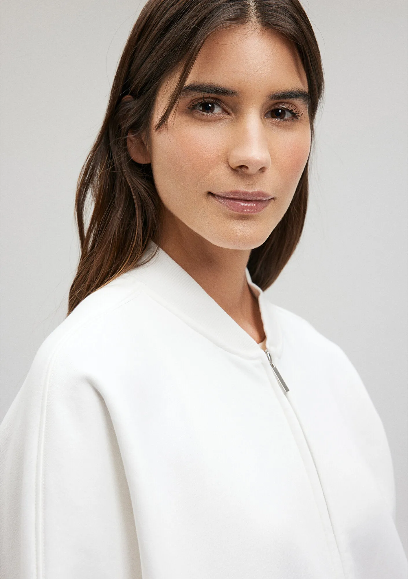 Zip Up White Bomber Sweatshirt