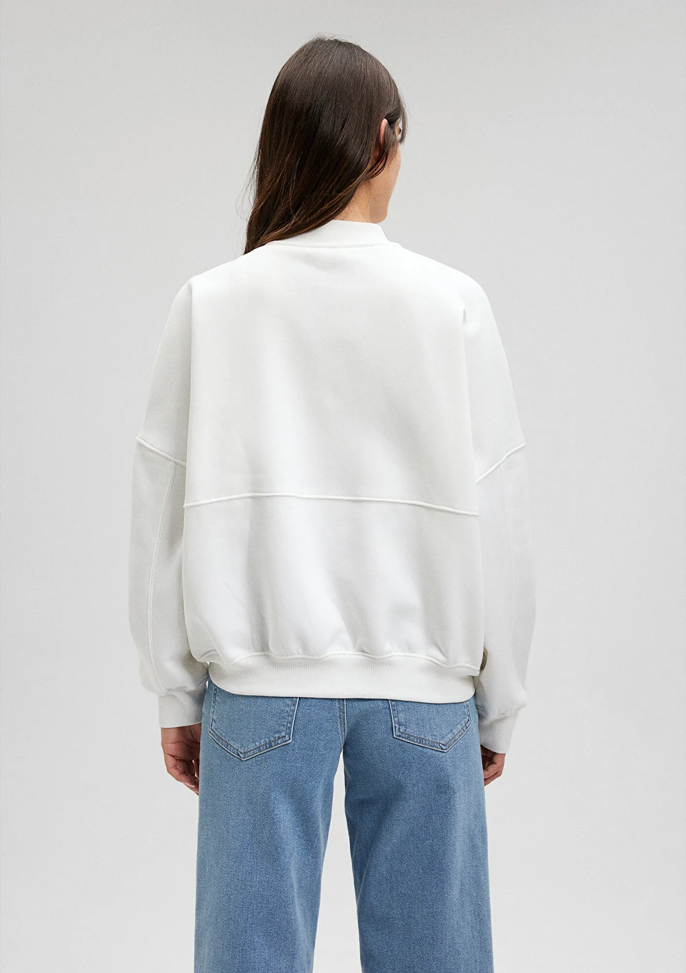 Zip Up White Bomber Sweatshirt